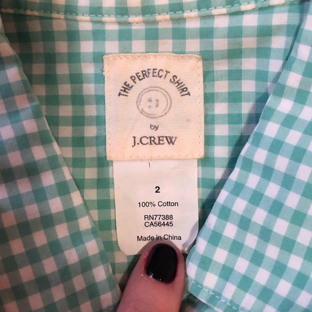 JCrew mint gingham perfect shirt sz 2 EUC - Picture 3 of 5